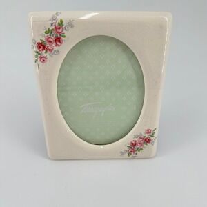 Vintage 1984 Terragrafics Ceramic Pink Rose Floral Oval Picture Frame 5x7